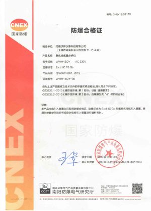 Explosion -Proof Certificate – Zirconia Oxygen Analyzer